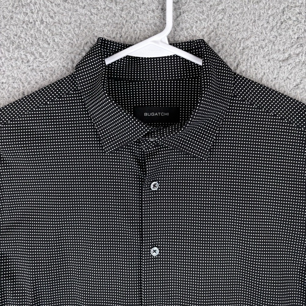 Bugatchi Dress Shirt Men XL Black White Polka Dot 8 Way Stretch Button - Picture 2 of 9